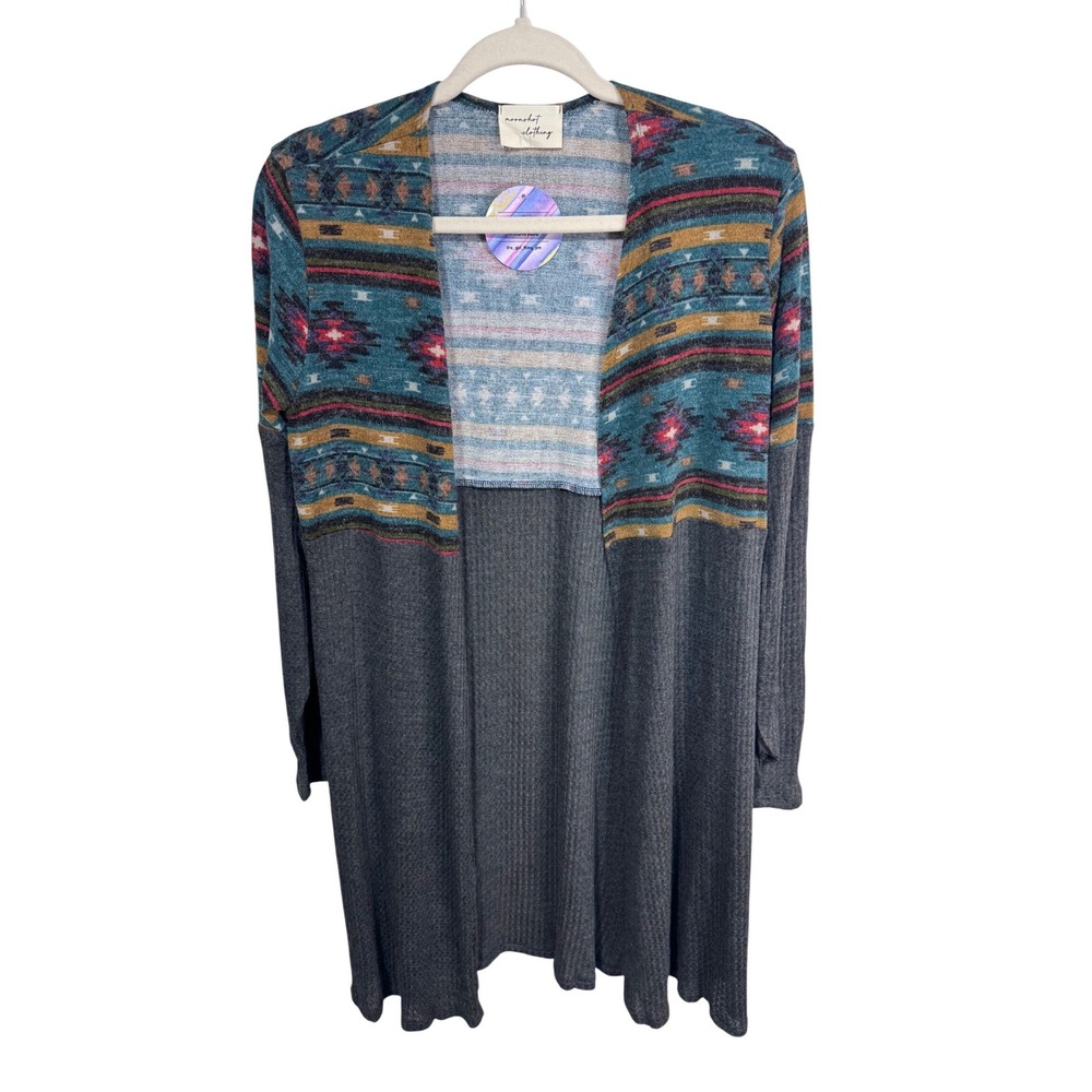Moonshot Clothing‎ Small Gray Cardigan Women's Southwestern Boho Open Front